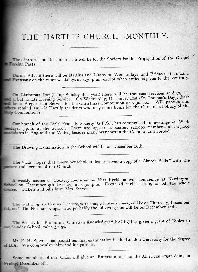 Parish Magazine page number 1 for Dec 1892