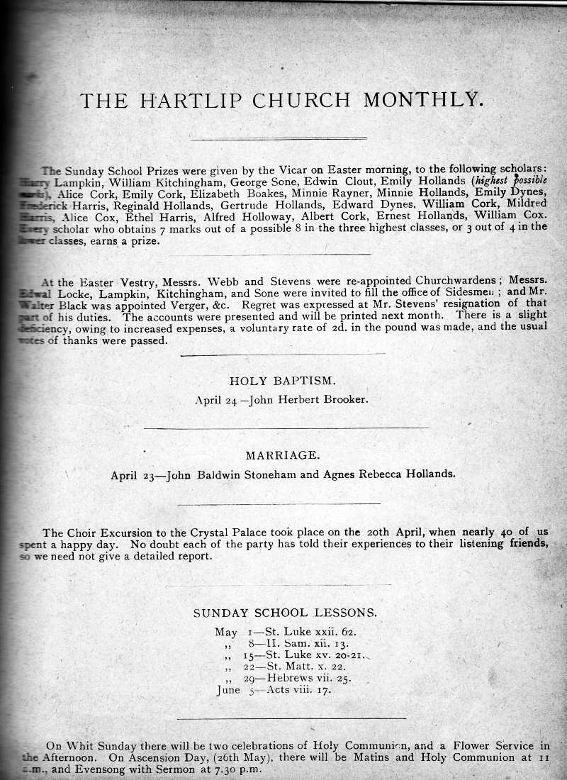 Parish Magazine page number 1 for May 1892