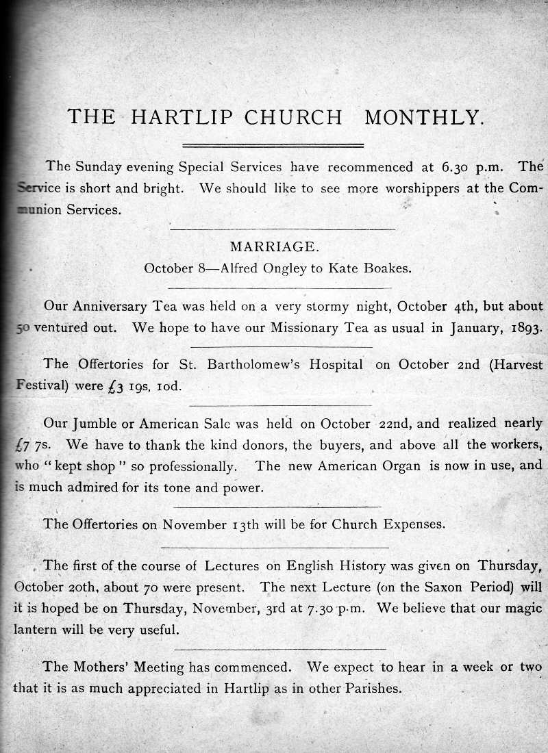 Parish Magazine page number 1 for Nov 1892