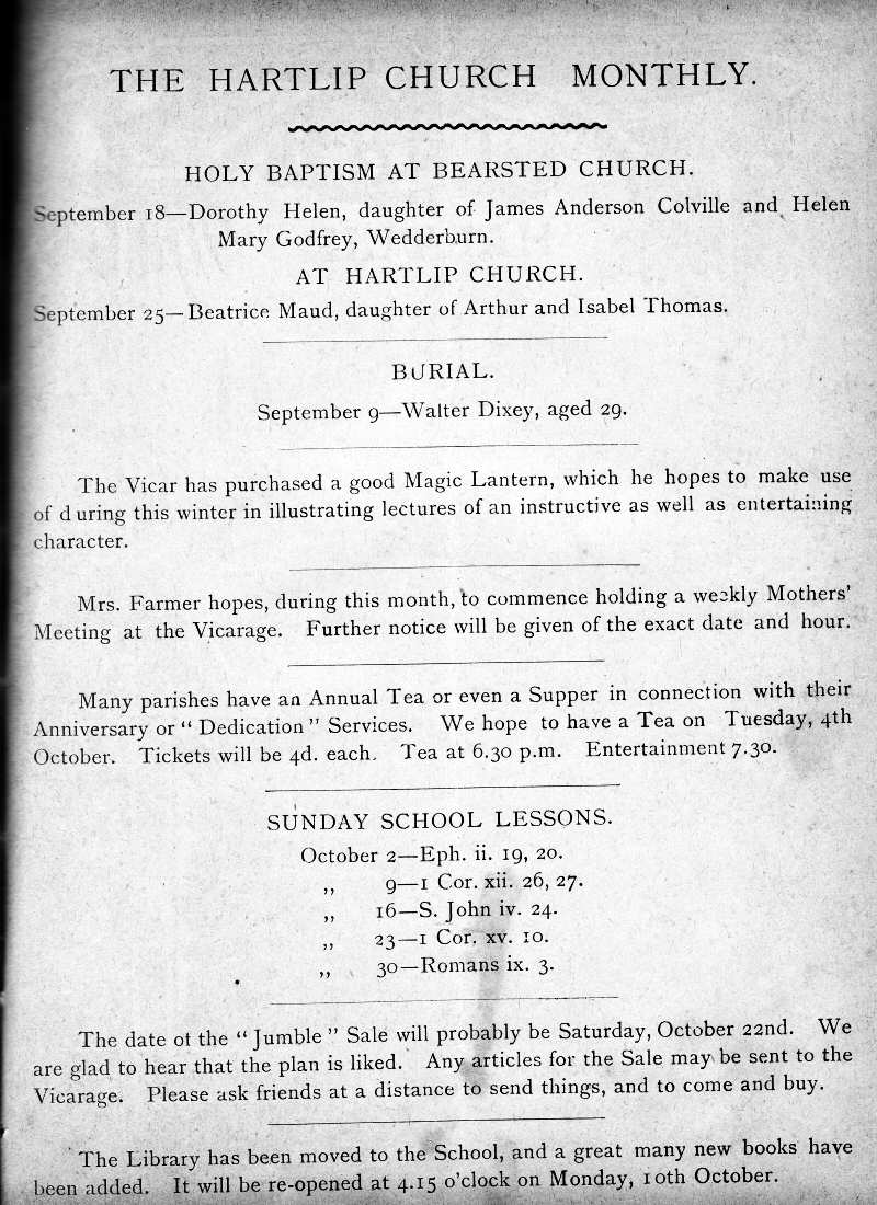 Parish Magazine page number 1 for Oct 1892