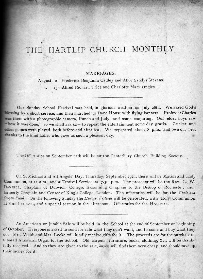 Parish Magazine page number 1 for Sep 1892