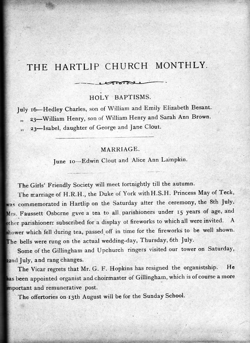 Parish Magazine page number 1 for Aug 1893