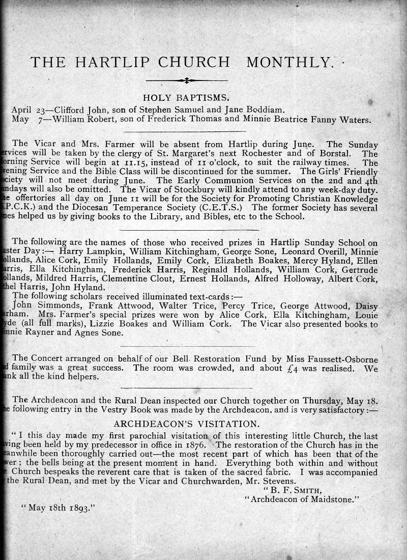 Parish Magazine page number 1 for Jun 1893