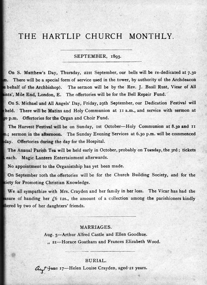 Parish Magazine page number 1 for Sep 1893