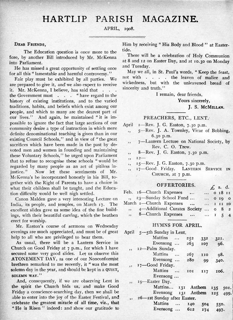 Parish Magazine page number 2 for Apr 1908