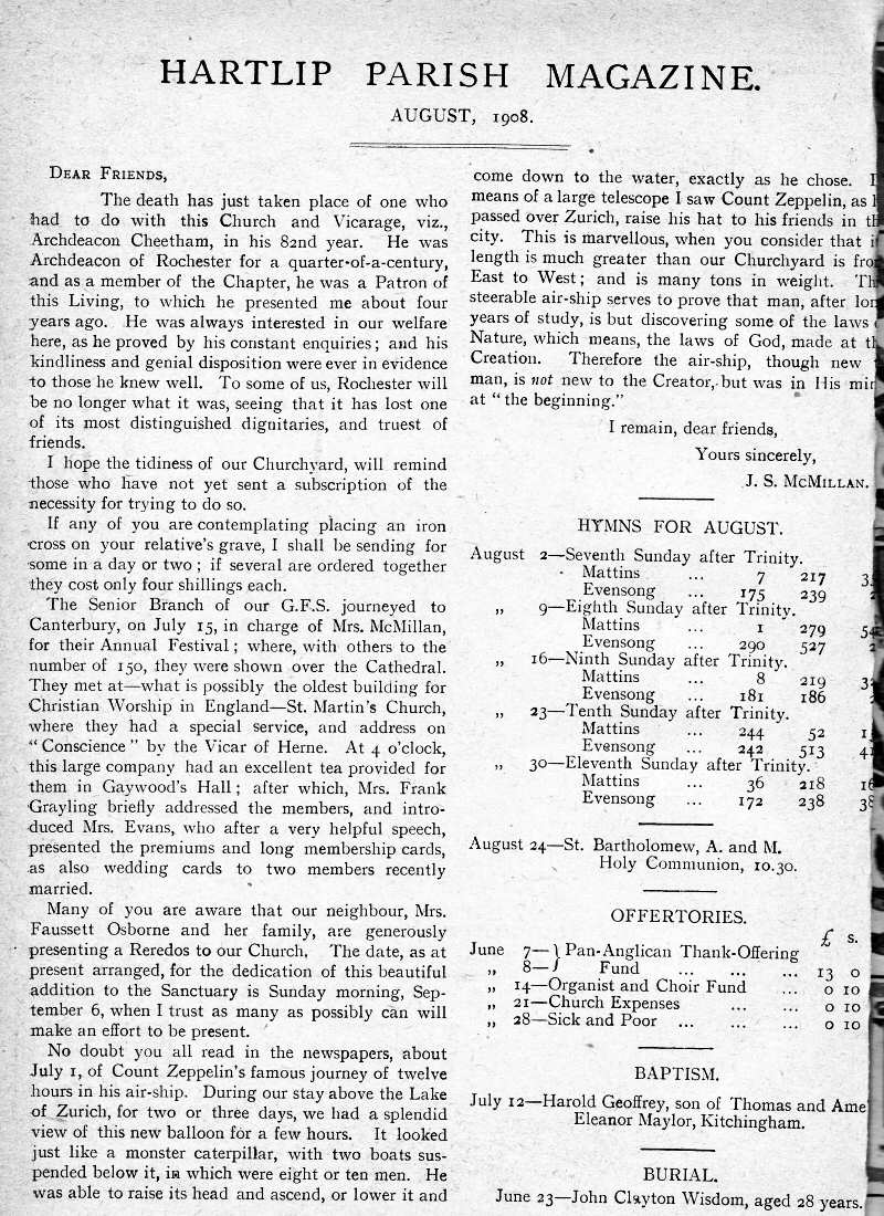 Parish Magazine page number 2 for Aug 1908