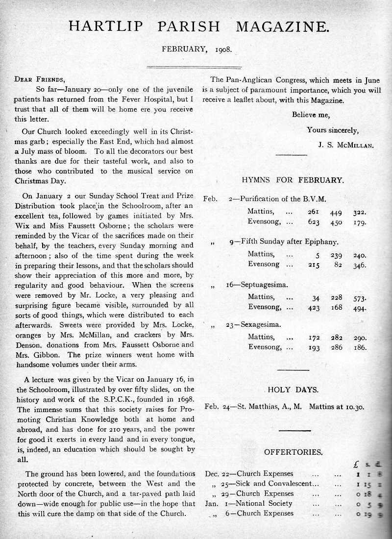 Parish Magazine page number 2 for Feb 1908