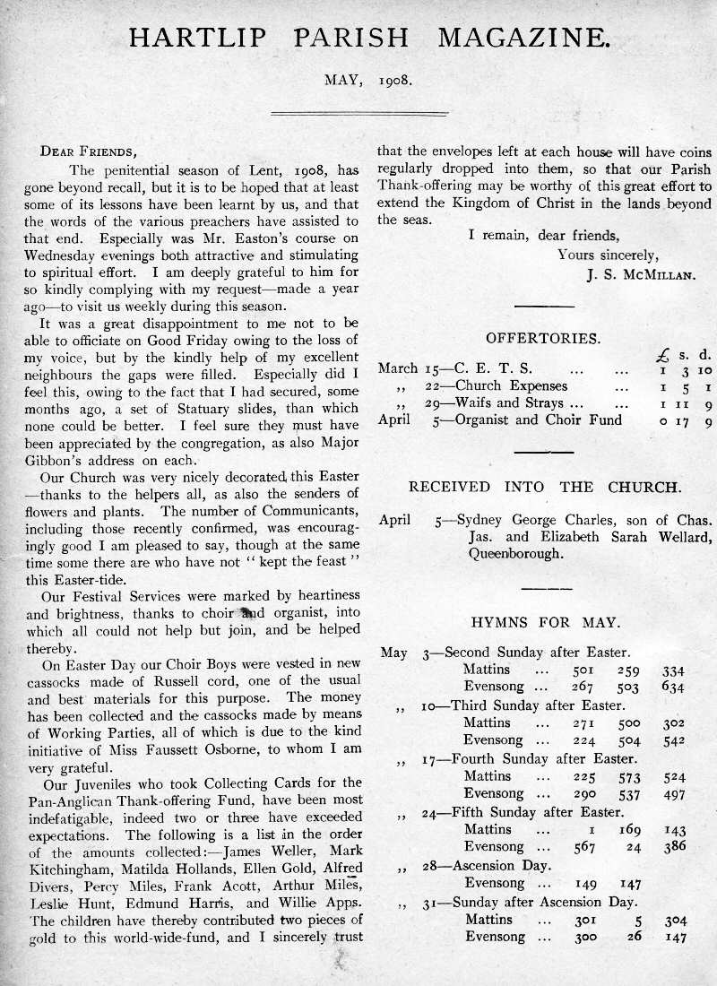 Parish Magazine page number 2 for May 1908