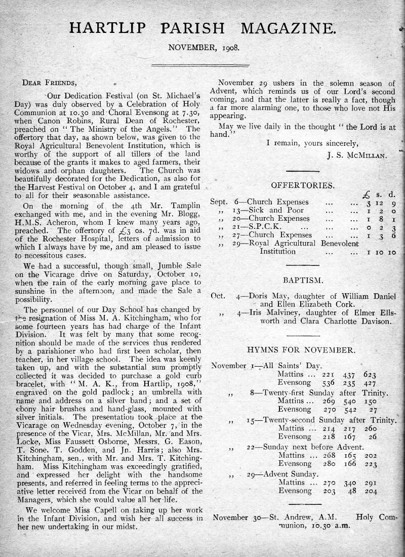 Parish Magazine page number 2 for Nov 1908