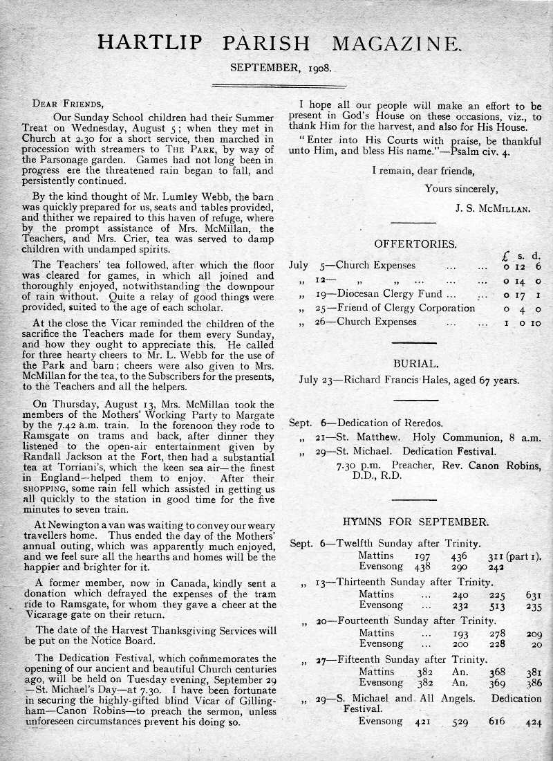 Parish Magazine page number 2 for Sep 1908