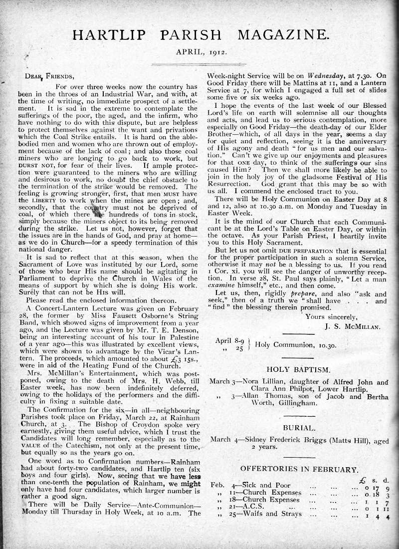 Parish Magazine page number 2 for Apr 1912