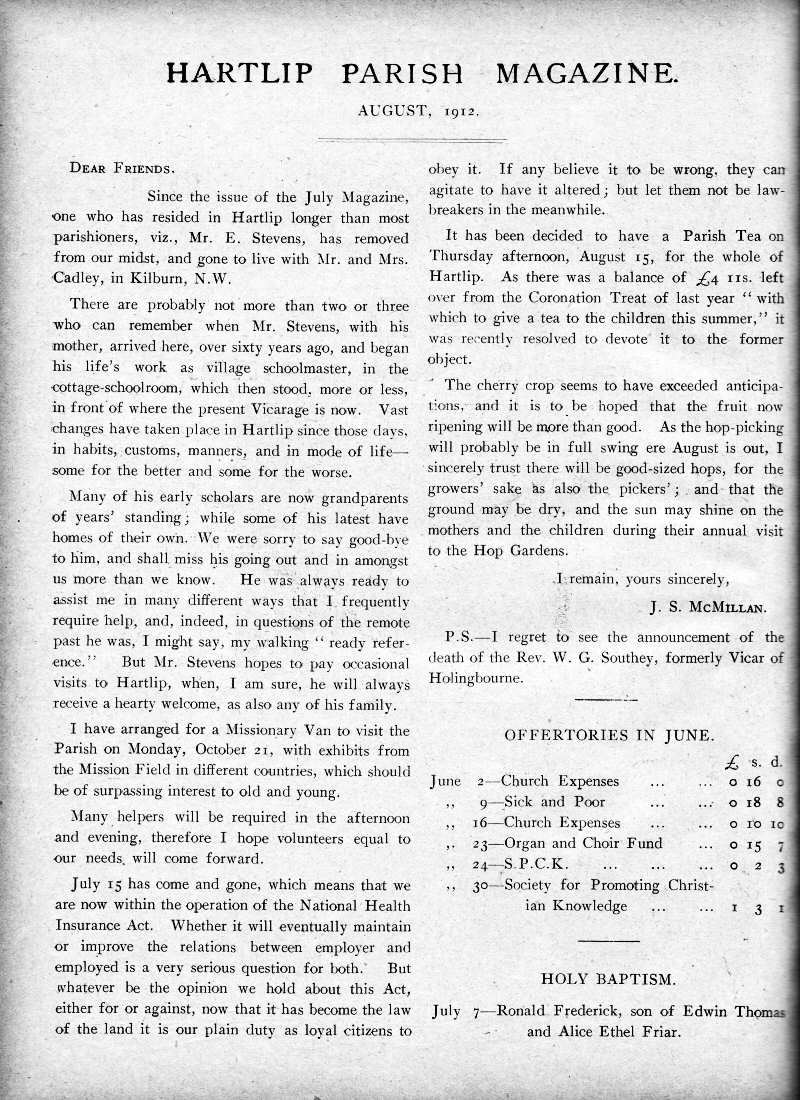 Parish Magazine page number 2 for Aug 1912