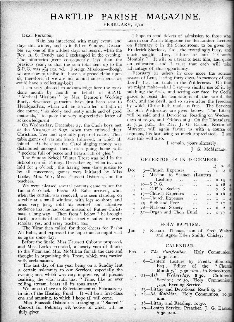 Parish Magazine page number 2 for Feb 1912