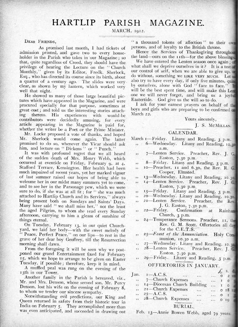 Parish Magazine page number 2 for Mar 1912