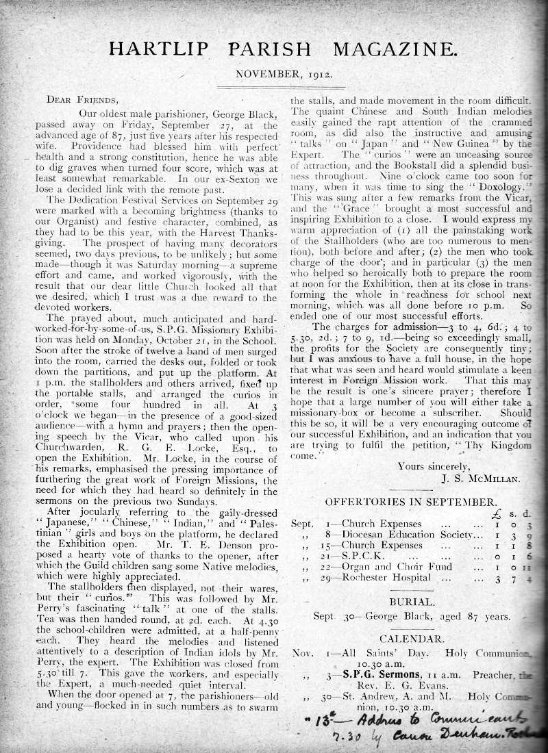 Parish Magazine page number 2 for Nov 1912