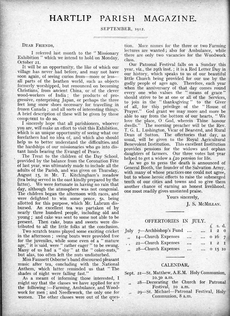 Parish Magazine page number 2 for Sep 1912