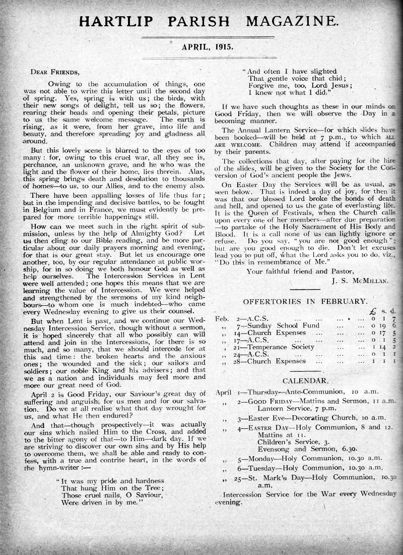 Parish Magazine page number 2 for Apr 1915