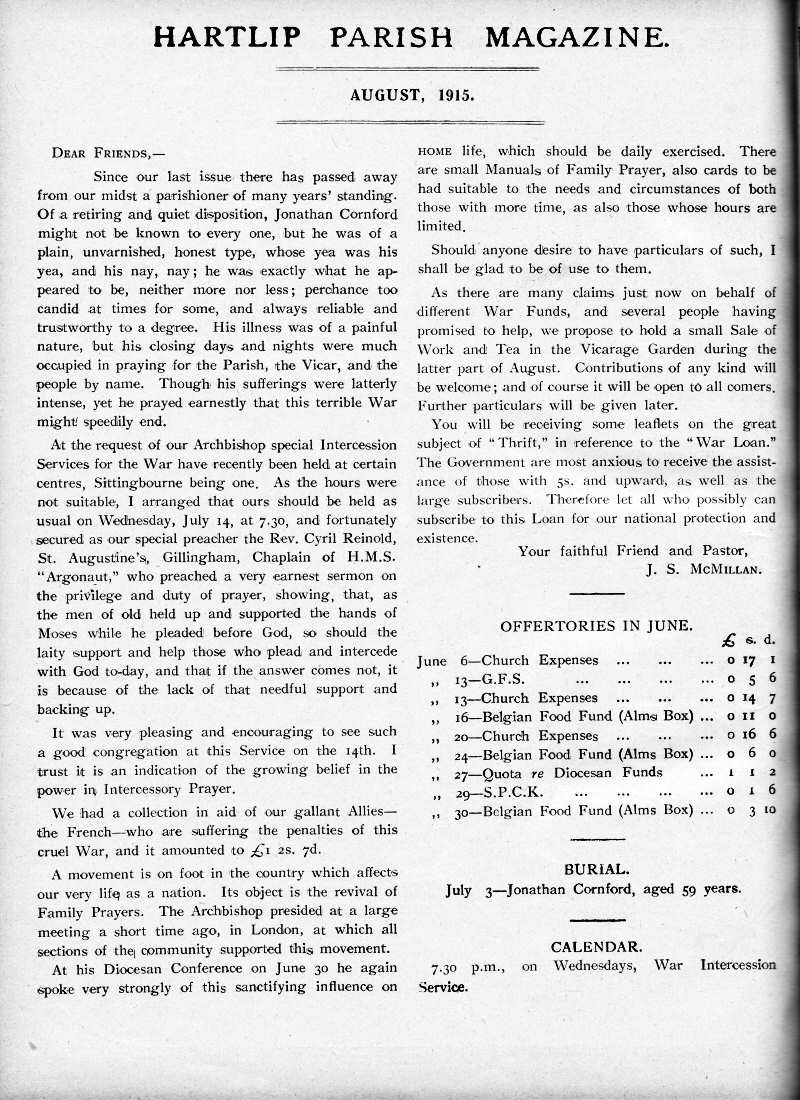 Parish Magazine page number 2 for Aug 1915