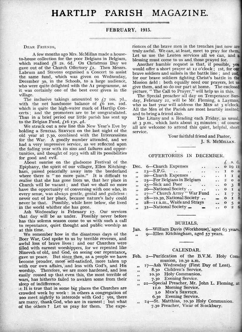Parish Magazine page number 2 for Feb 1915