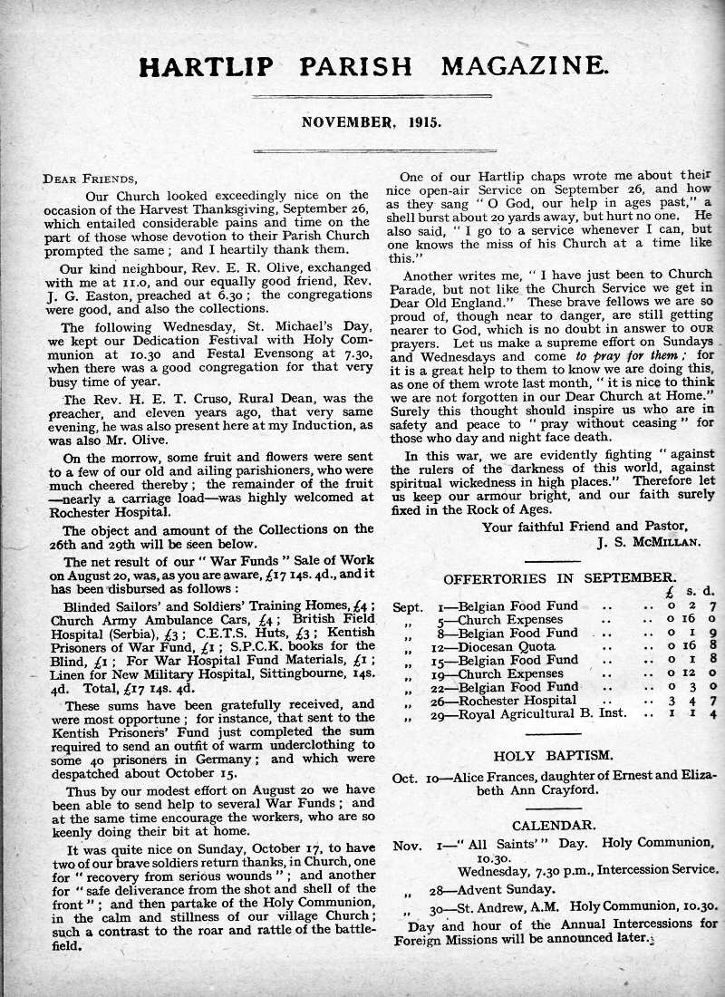 Parish Magazine page number 2 for Nov 1915