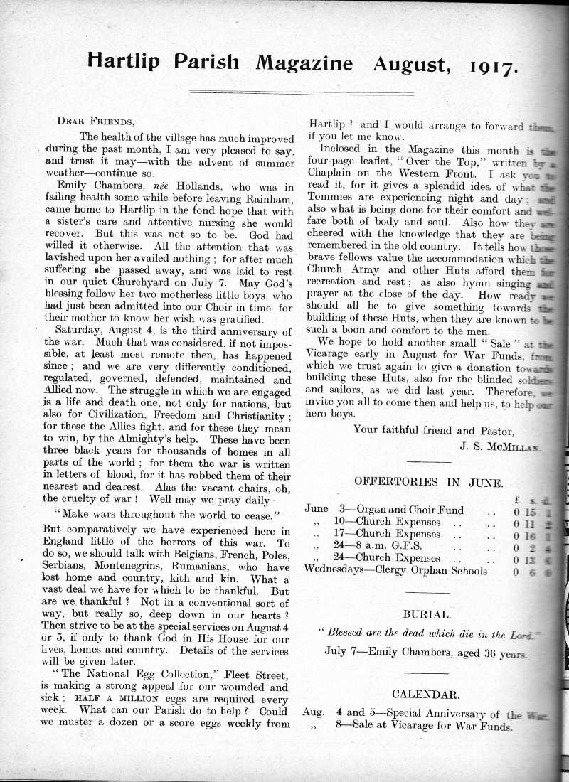 Parish Magazine page number 2 for Aug 1917