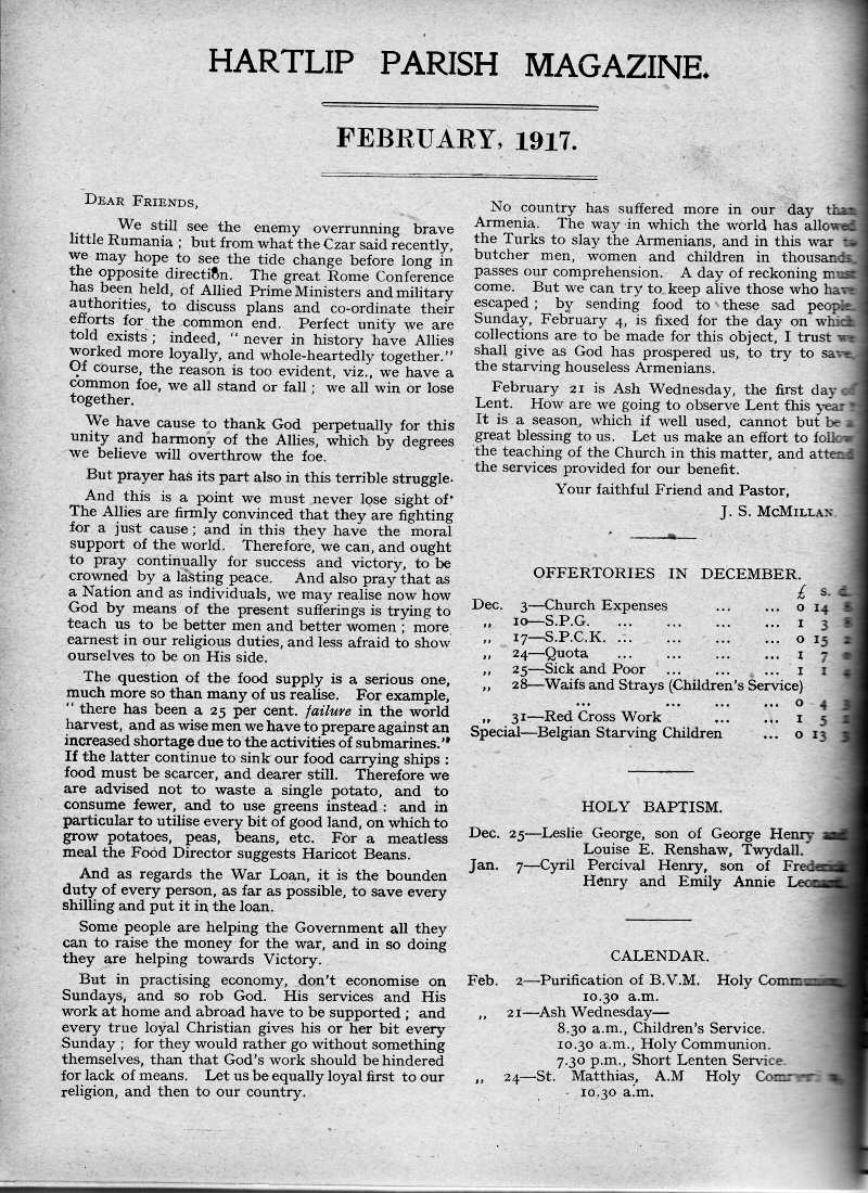 Parish Magazine page number 2 for Feb 1917