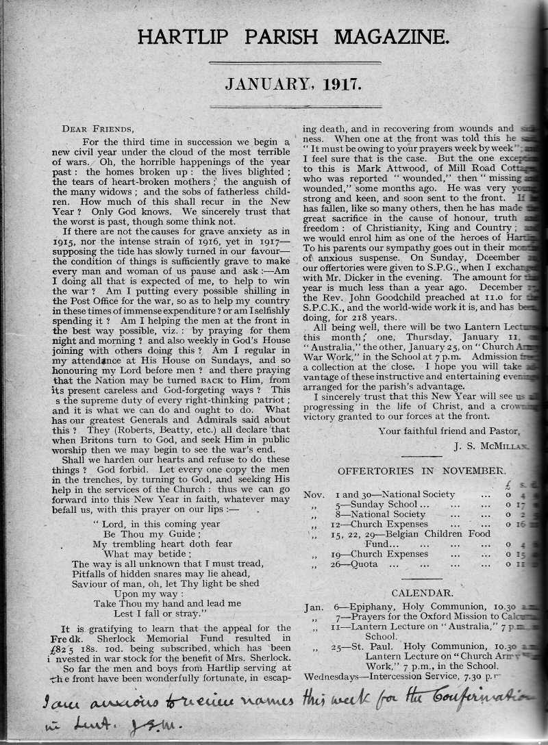 Parish Magazine page number 2 for Jan 1917