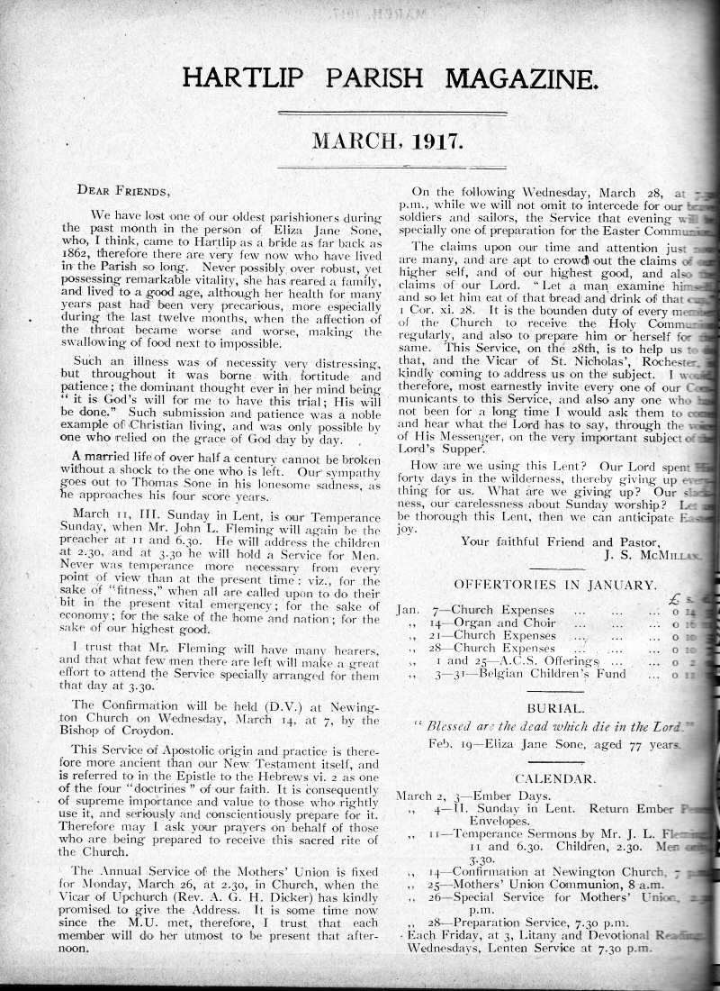 Parish Magazine page number 2 for Mar 1917