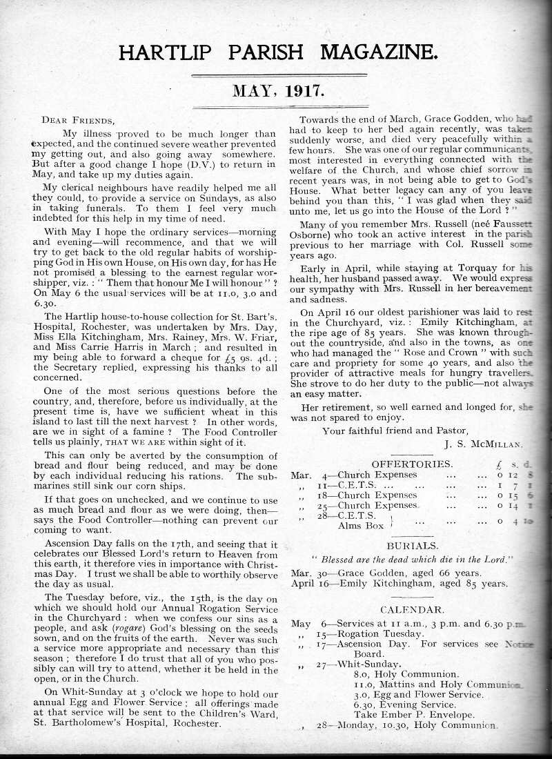 Parish Magazine page number 2 for May 1917