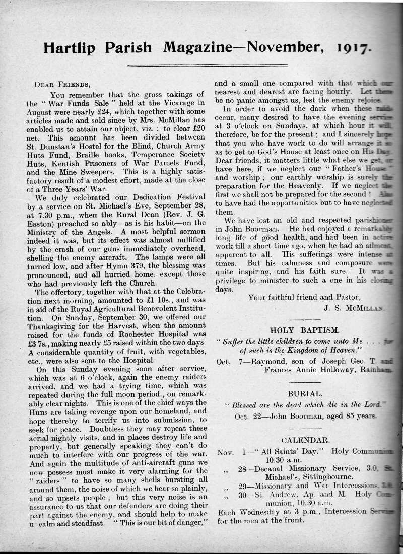 Parish Magazine page number 2 for Nov 1917
