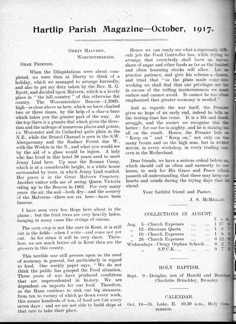 Parish Magazine page number 2 for Oct 1917