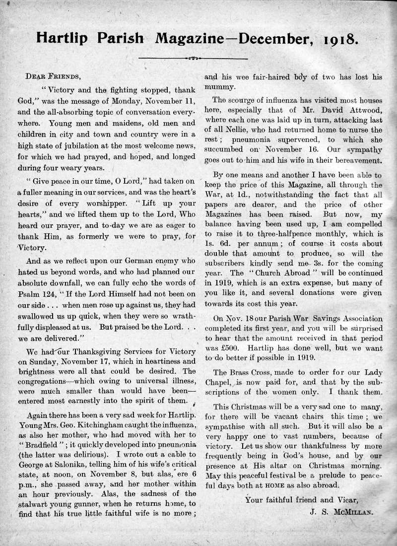 Parish Magazine page number 2 for Dec 1918
