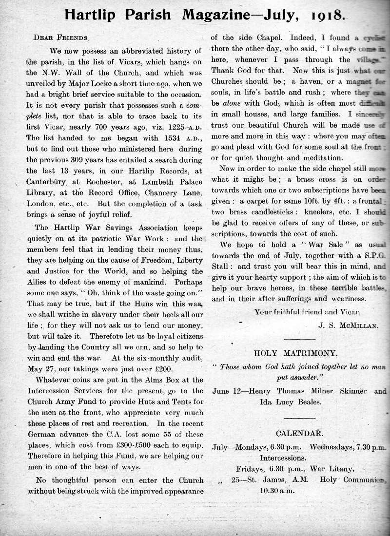 Parish Magazine page number 2 for Jul 1918