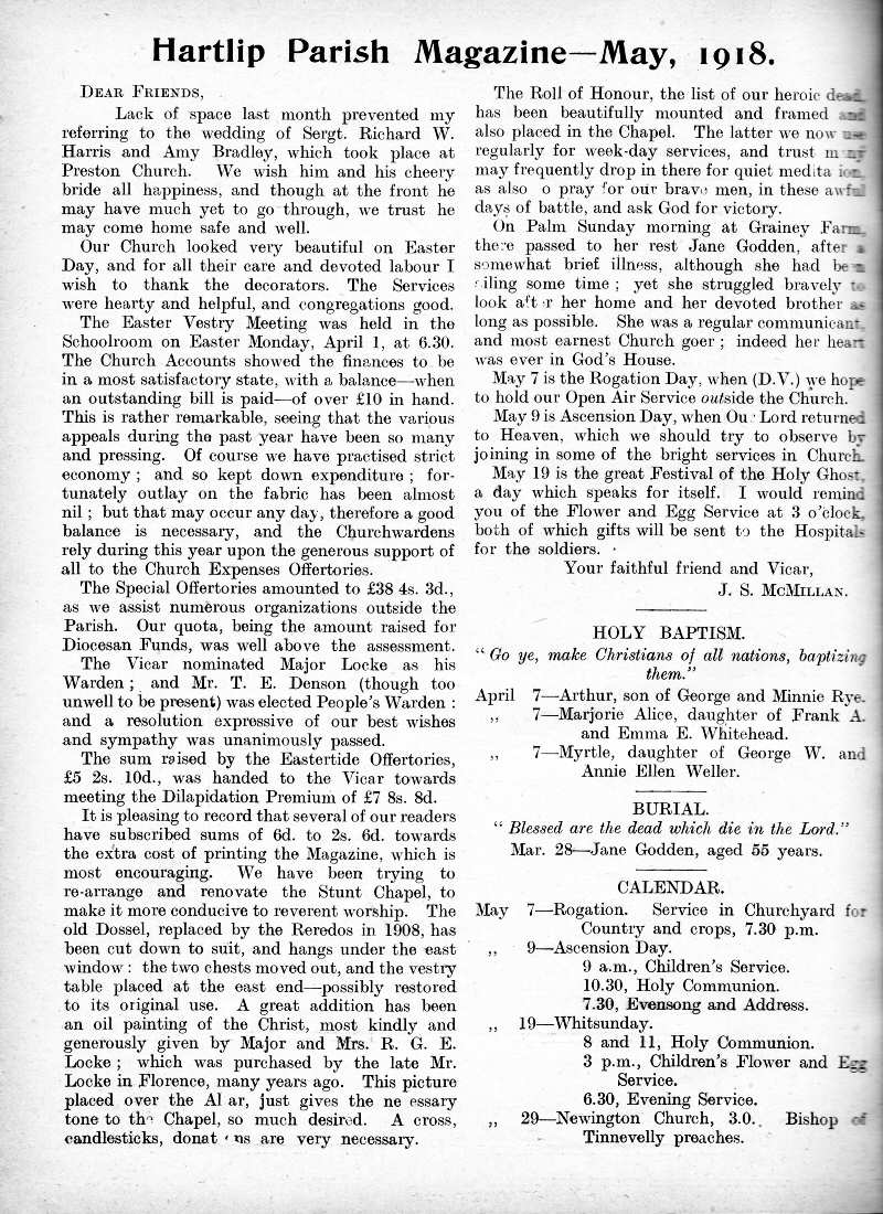 Parish Magazine page number 2 for May 1918