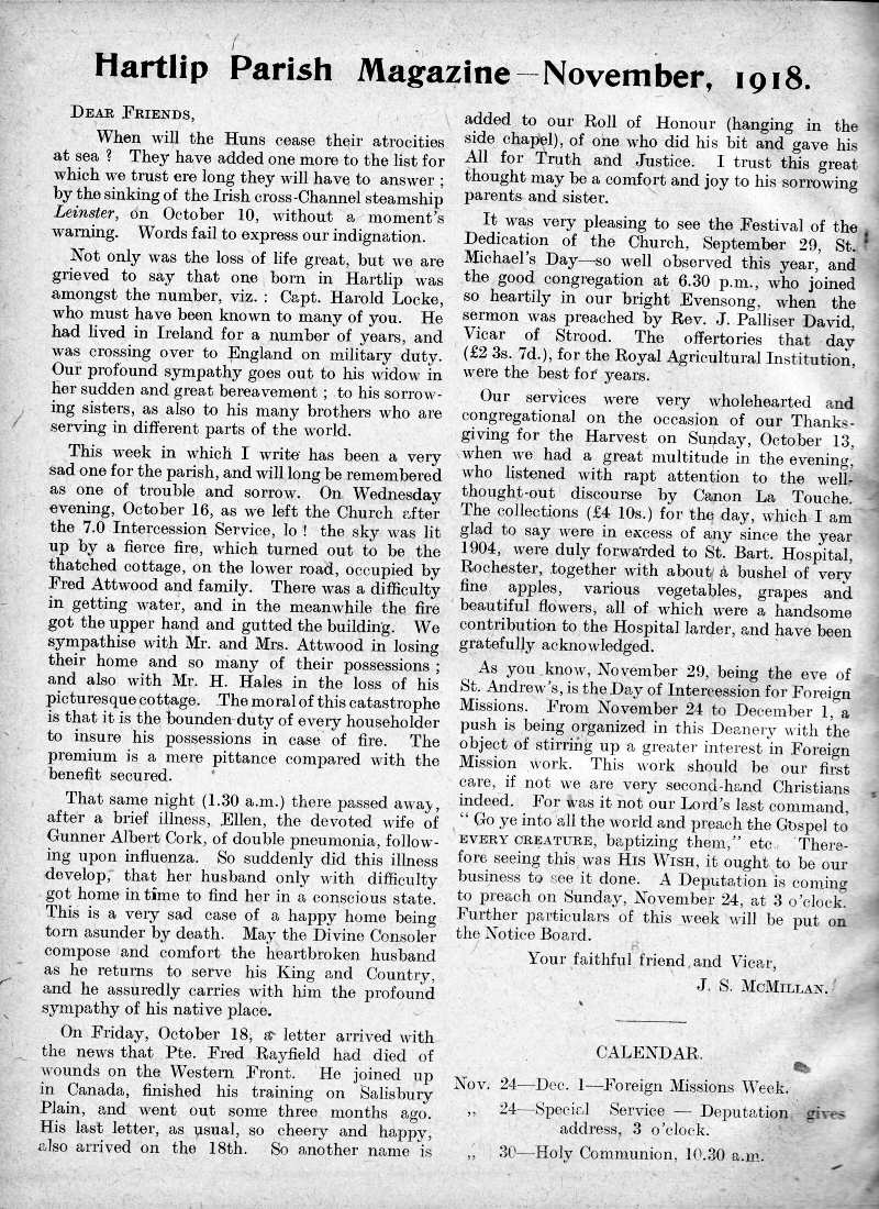 Parish Magazine page number 2 for Nov 1918