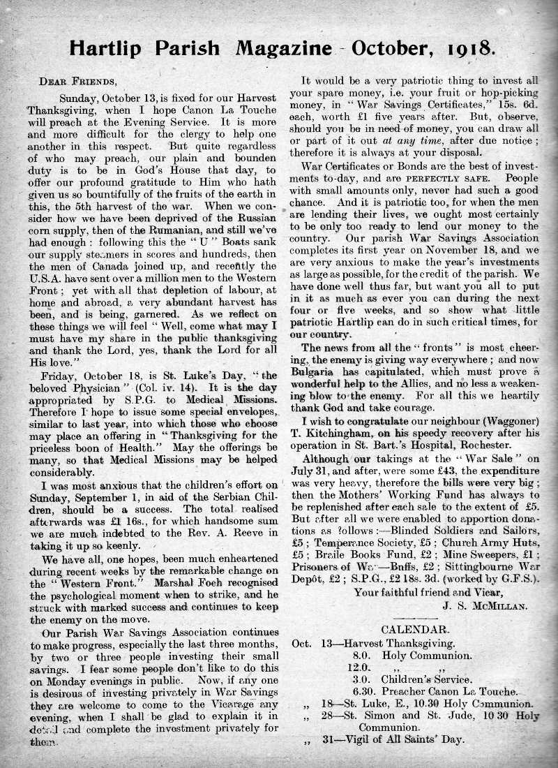 Parish Magazine page number 2 for Oct 1918