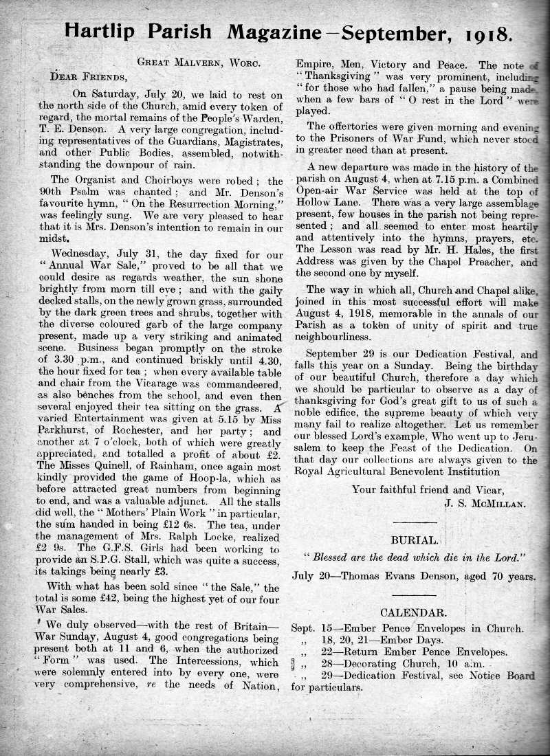 Parish Magazine page number 2 for Sep 1918