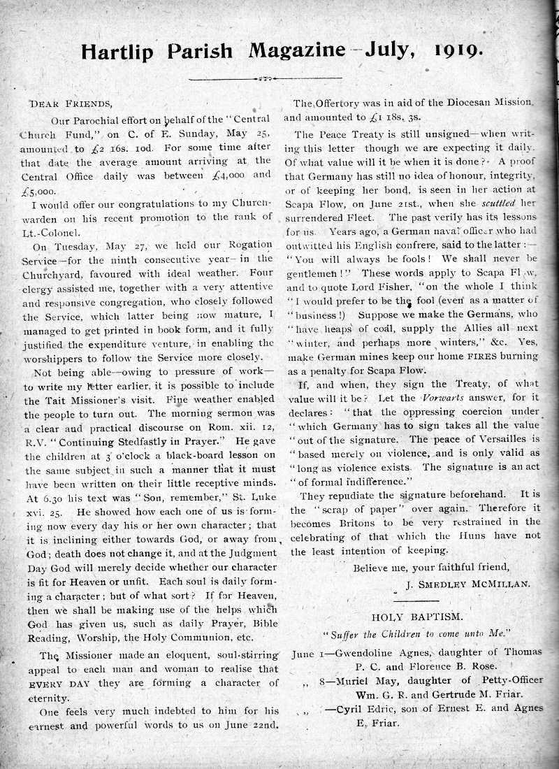 Parish Magazine page number 2 for Jul 1919