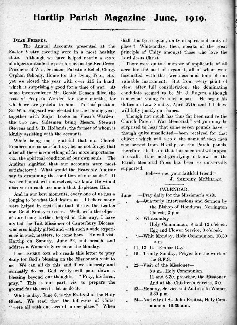 Parish Magazine page number 2 for Jun 1919