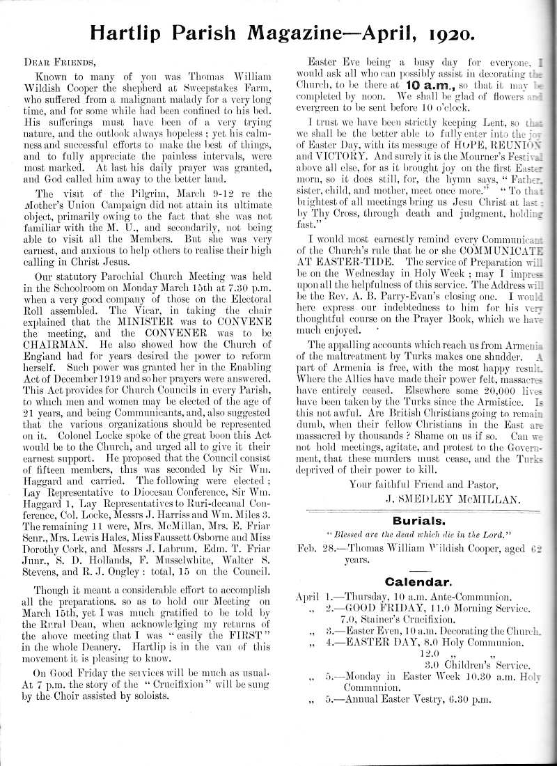 Parish Magazine page number 2 for Apr 1920