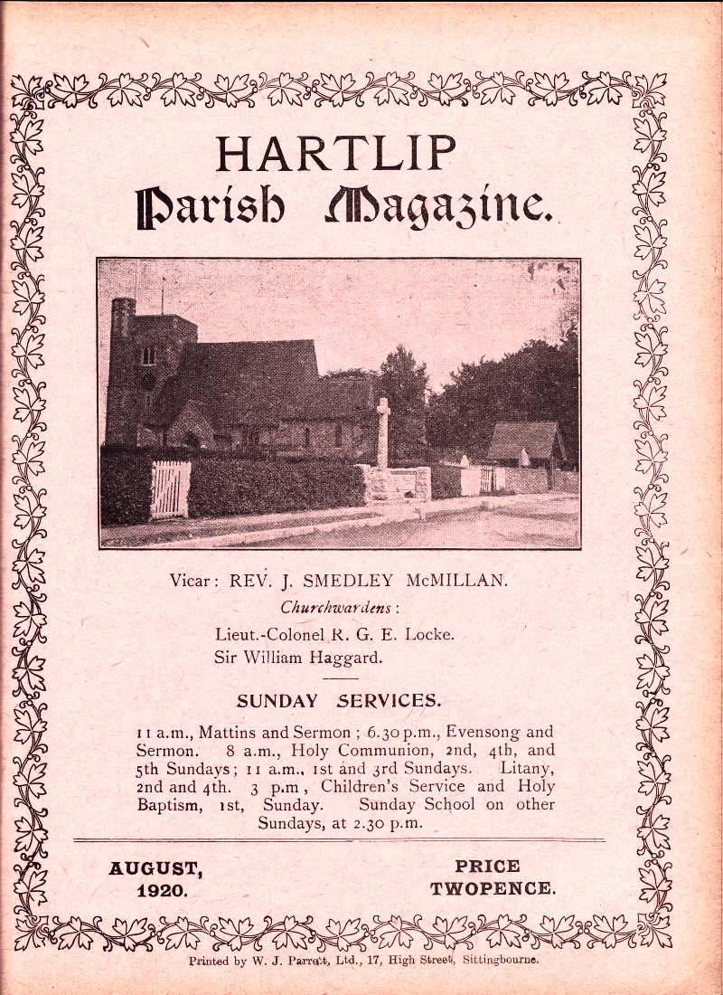 Parish Magazine page number 1 for Aug 1920