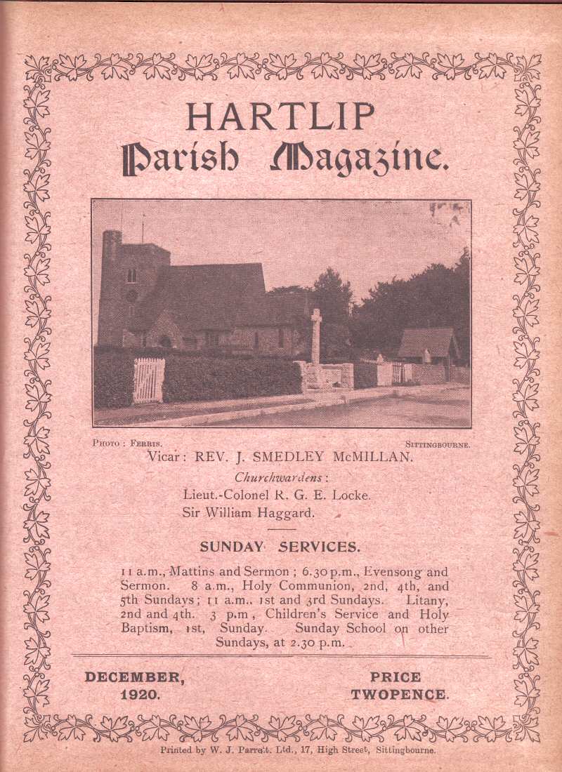 Parish Magazine page number 1 for Dec 1920