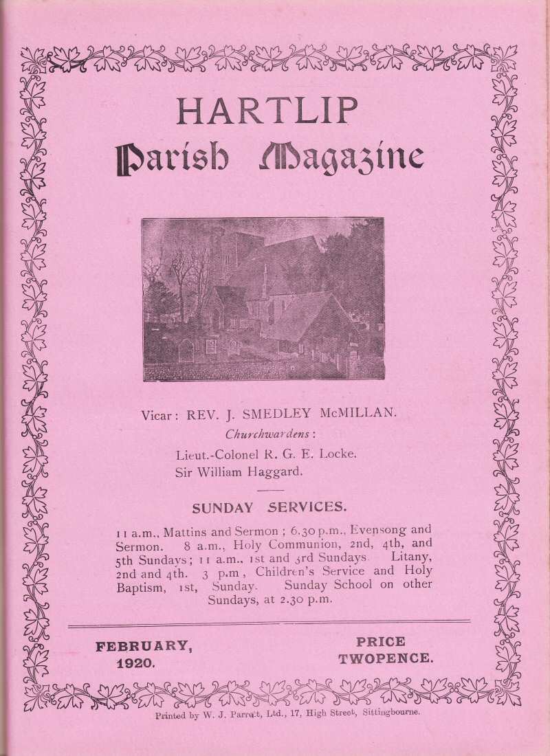 Parish Magazine page number 1 for Feb 1920