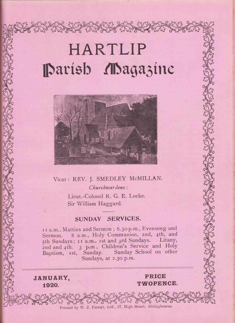 Parish Magazine page number 1 for Jan 1920