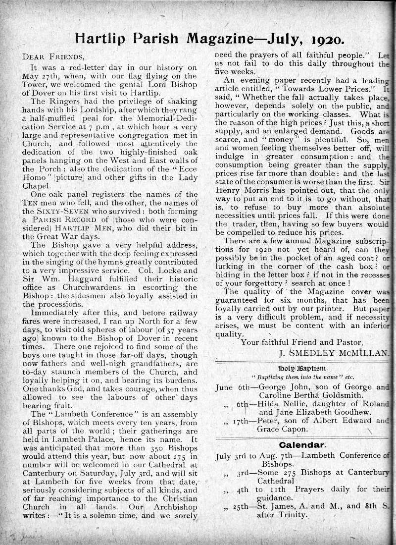 Parish Magazine page number 2 for Jul 1920