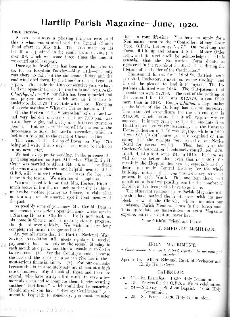 Parish Magazine page number 2 for Jun 1920