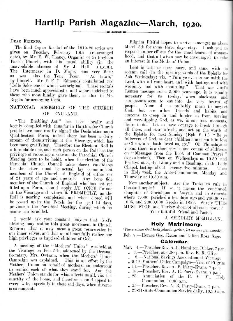 Parish Magazine page number 2 for Mar 1920