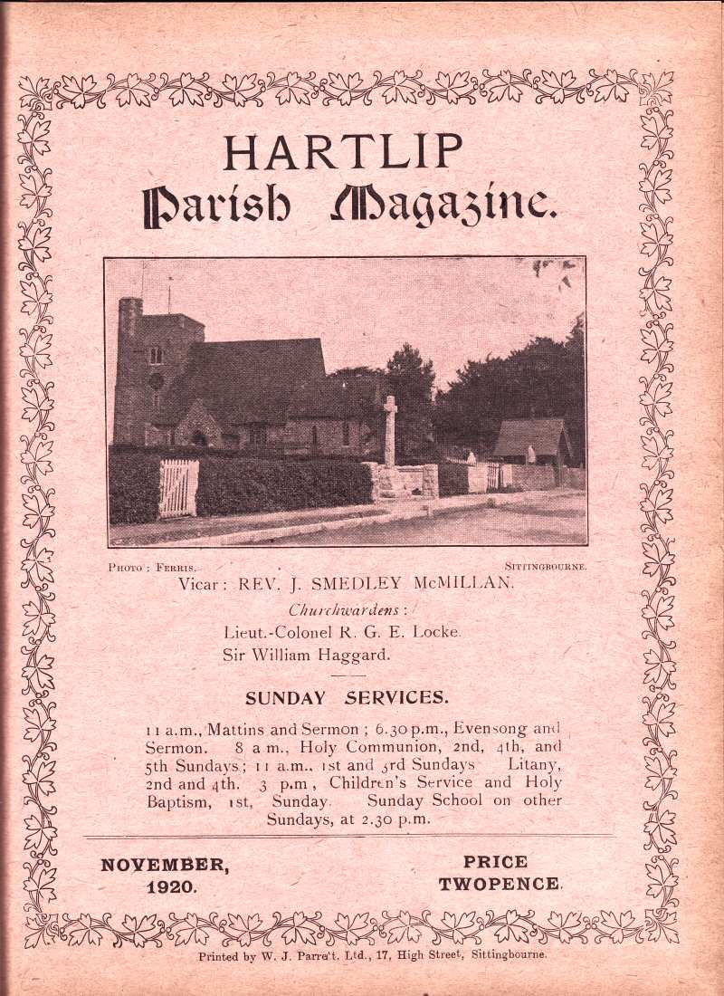 Parish Magazine page number 1 for Nov 1920