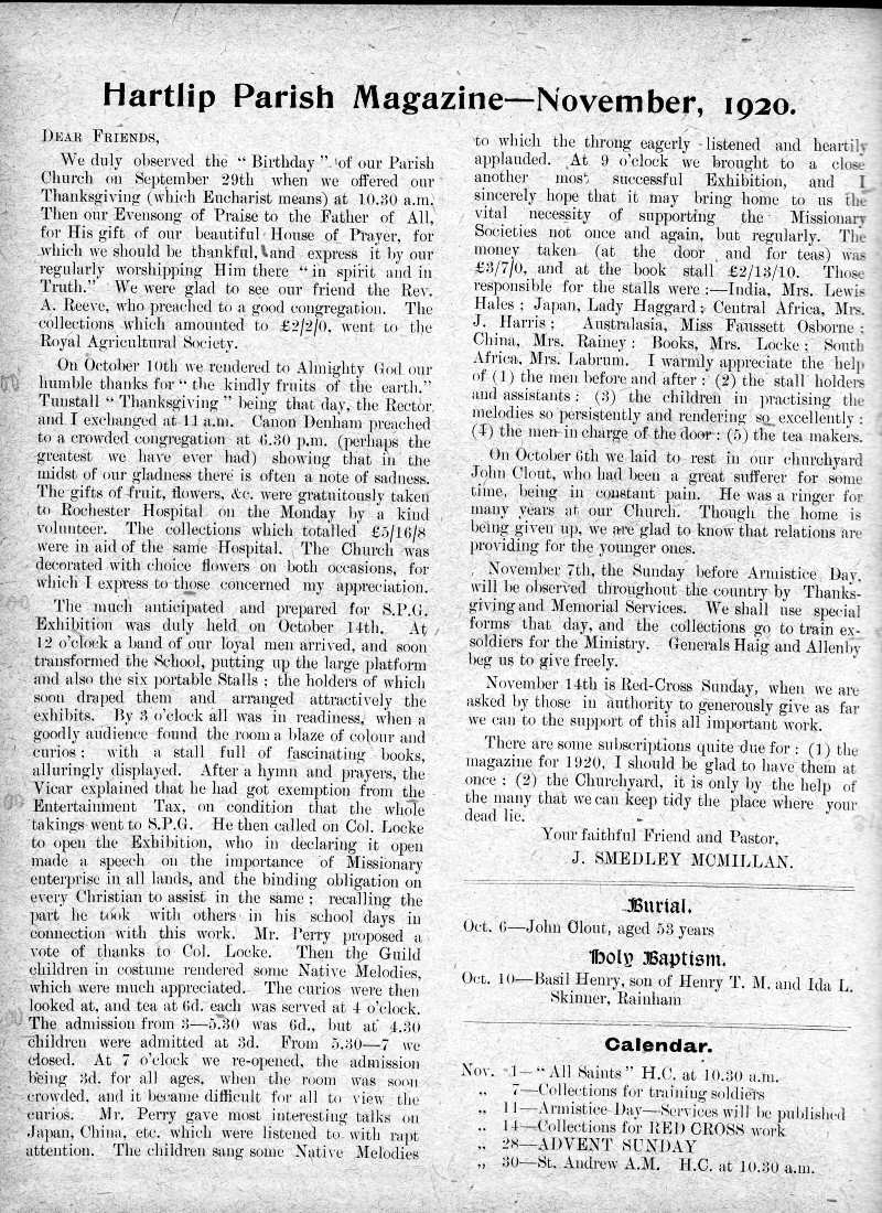 Parish Magazine page number 2 for Nov 1920