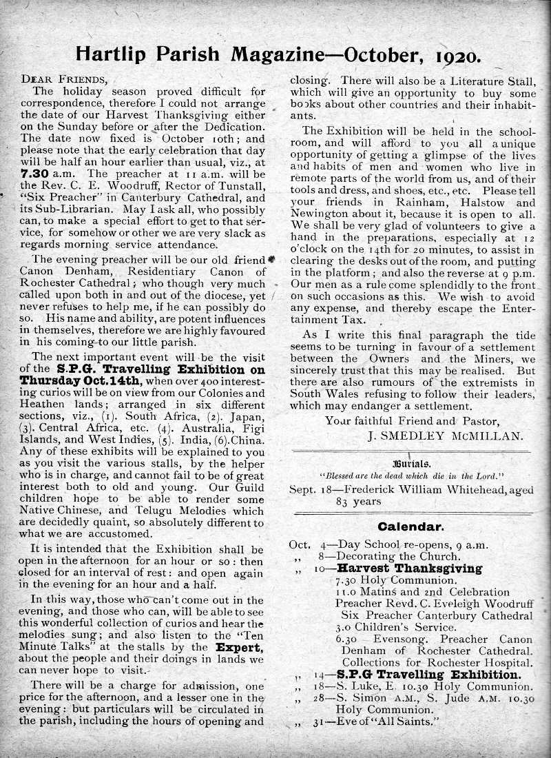 Parish Magazine page number 2 for Oct 1920